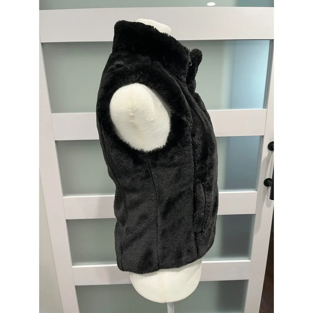 Justice Reversible Puffer Faux Fur Vest Girls Size 10 Heathered‎ Grey Black